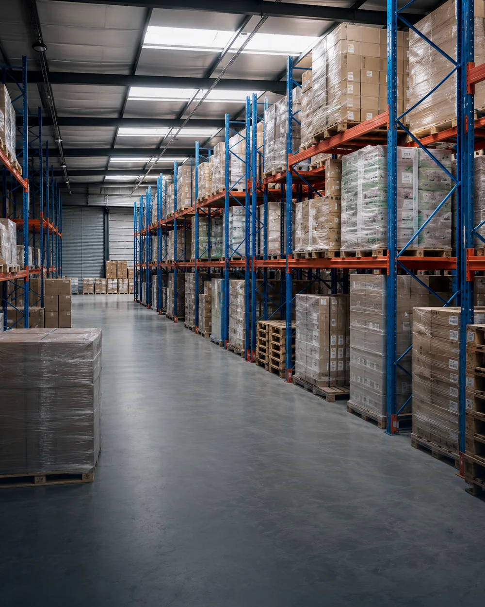 Entrepôt équipé de racks avec une capacité totale de 4 000 palettes