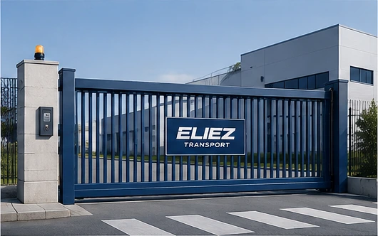 Illustration d’un portail sécurisé à l’entrée d’un site logistique